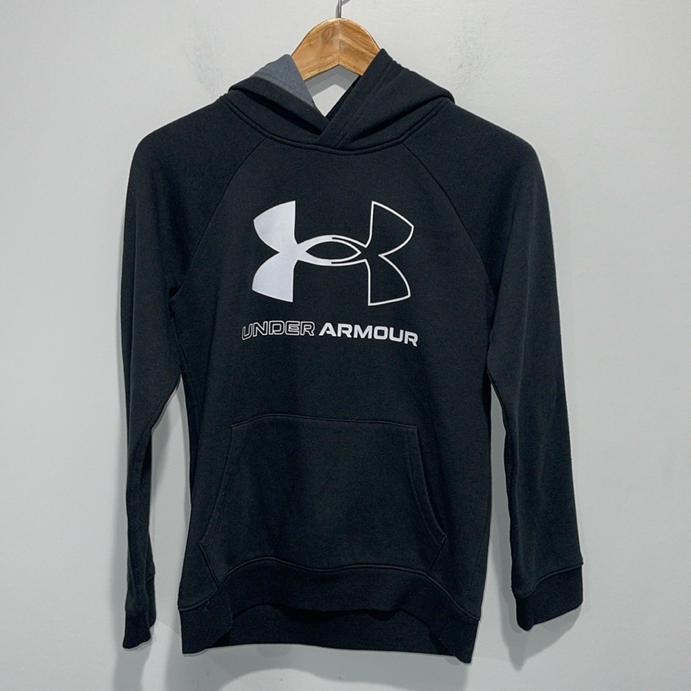 Under Armour youth medium black sweatshirt hoodie pullover style logo